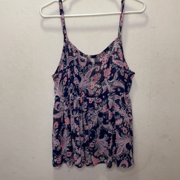 TORRID SHEER DARK BLUE W/ PINK PASILEY BABYDOLL TANK SIZE 0X NWT - Picture 5 of 8